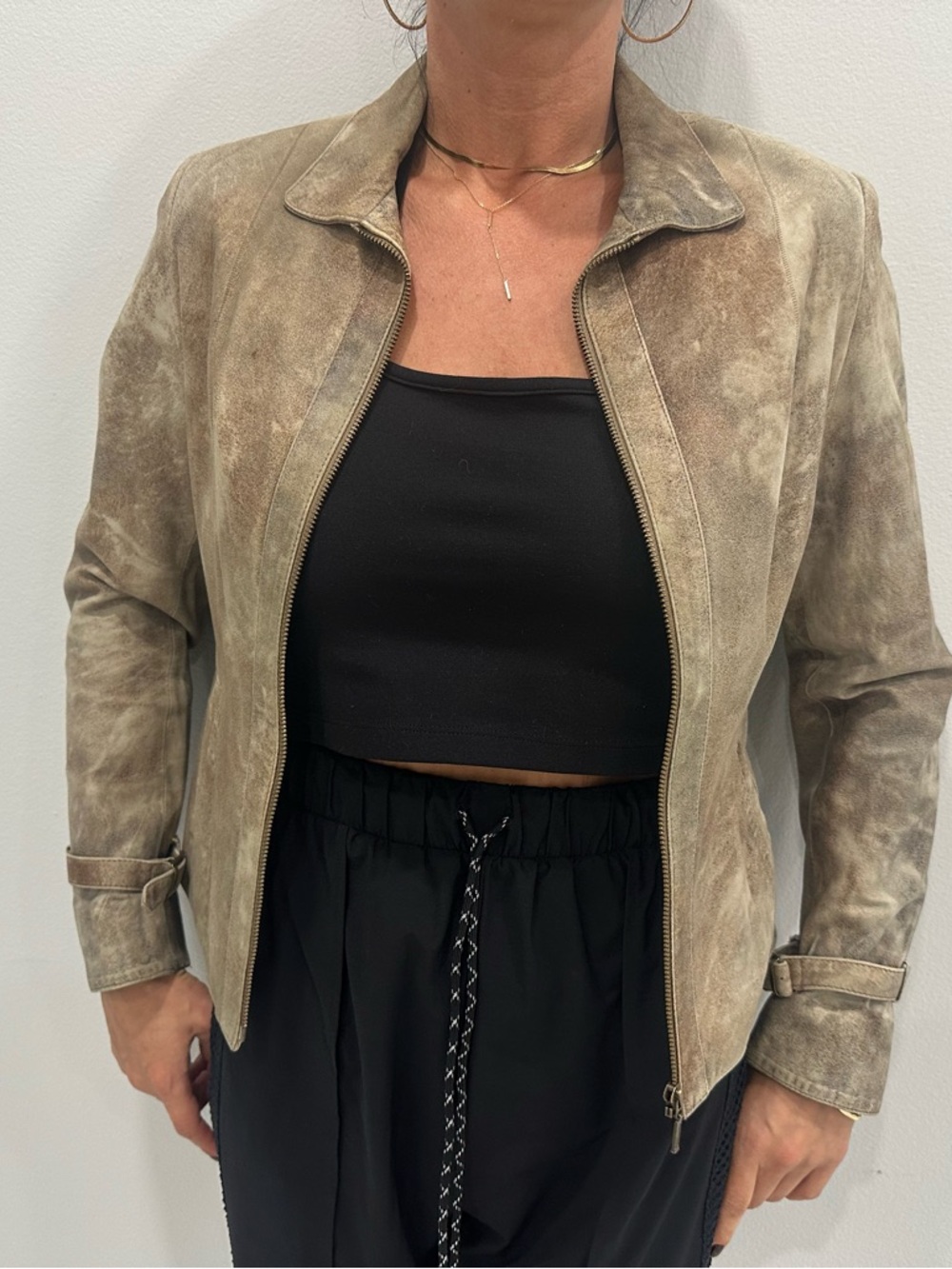 Suede Zip-Front Women's Jacket in Taupe